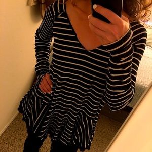 Free People Striped Long Sleeve Shirt